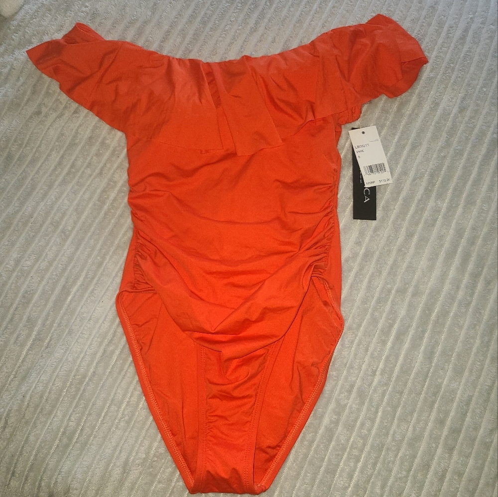 Orange Off-Shoulder La Blanca Island Goddess Swimsuit